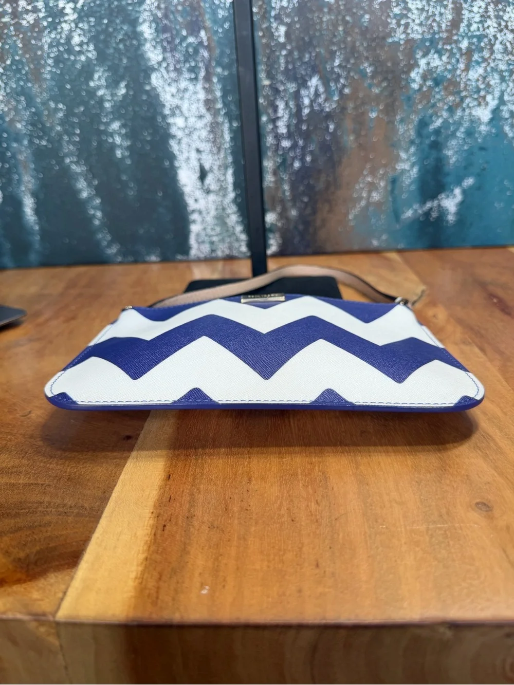 Kate Spade Nautical Coastal Preppy Chevron Wristlet Clutch Blue White